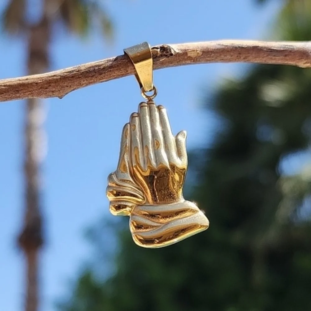 Praying Hands Pendant 18K Gold Stainless Steel Religious Jewelry Faith Necklace